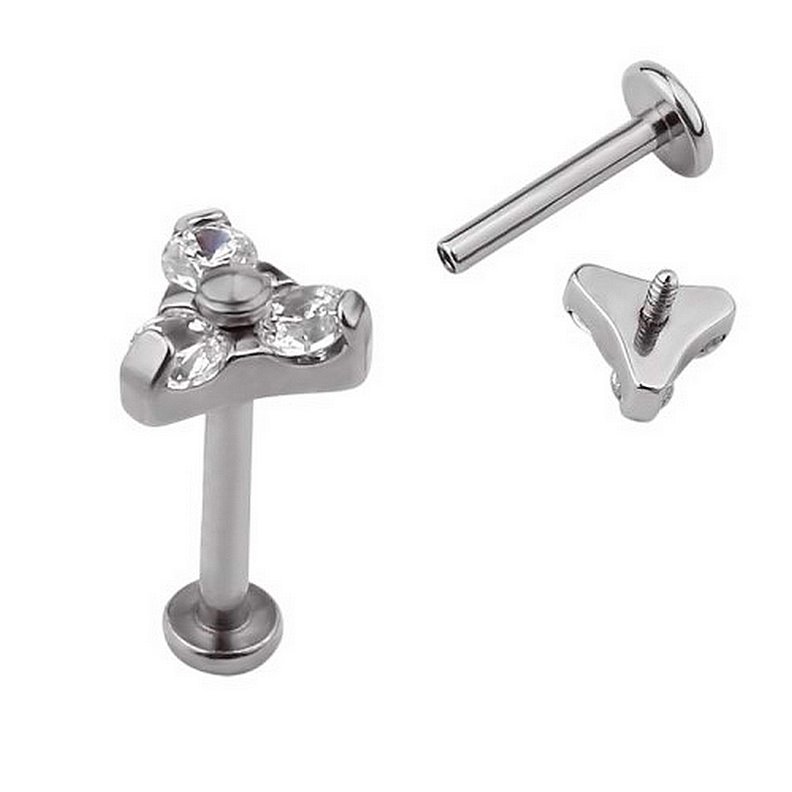 Piercing Labret Trinity con zirconi in titanio Piercing Labret Trinity con zirconi in titanio