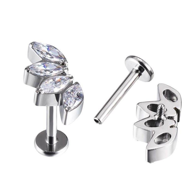 Piercing Labret Marquise 4 Strass in titanio Piercing Labret Marquise 4 Strass in titanio
