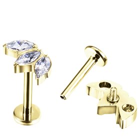 Labret Marquise 3 Strass Titanium PVD Gold Piercing