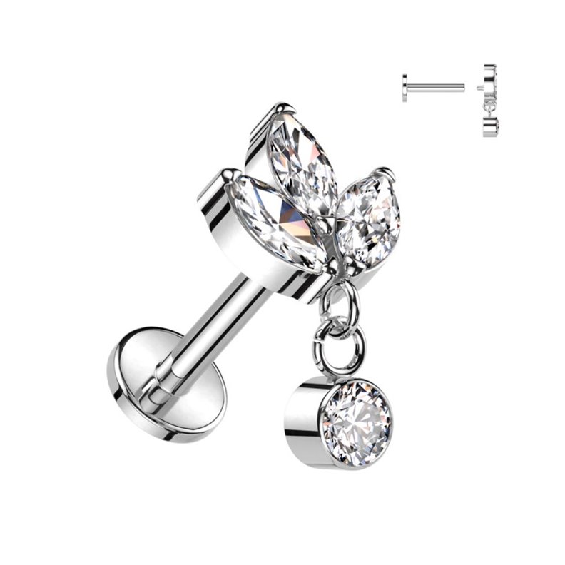 Piercing Labret pendant with 3 almond-shaped Titanium stones