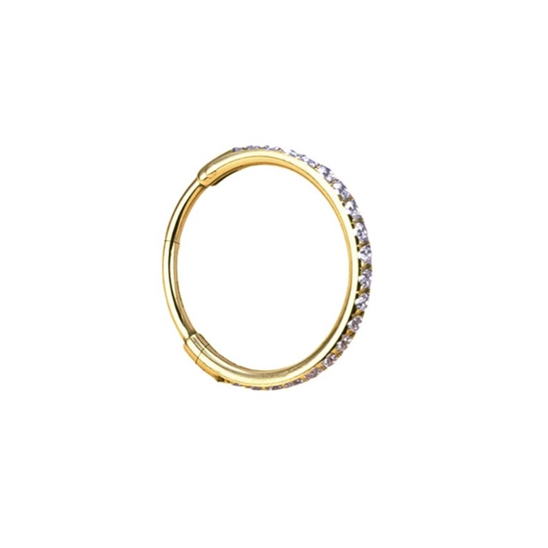 Piercing Anneau Clicker ornato di strass in titanio PVD oro