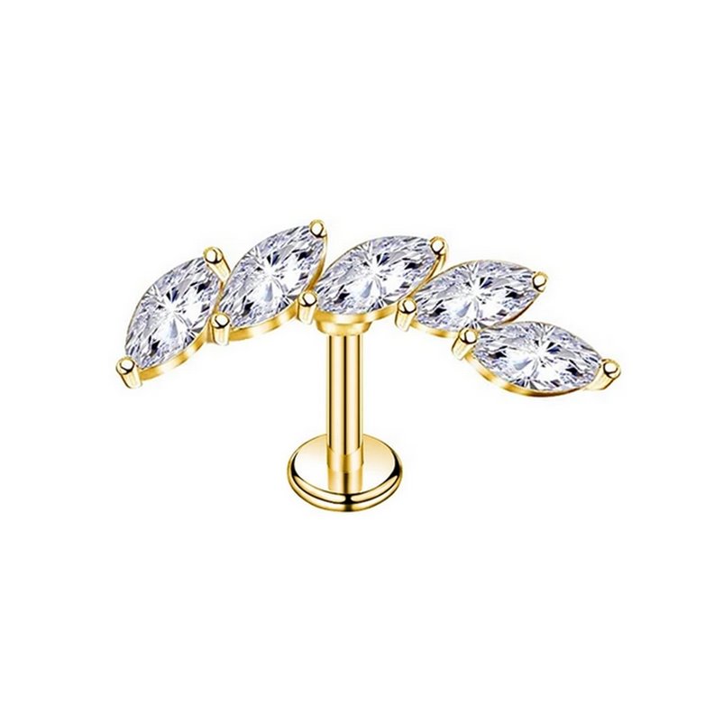 Piercing Labret marquise con 5 zirconi in titanio PVD oro Piercing Labret marquise con 5 zirconi in titanio PVD oro