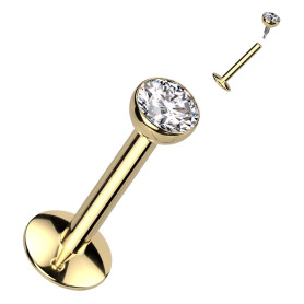 Piercing Labret avec cristal en Titane PVD Gold