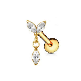 Piercing Labret pendentif avec 3 Marquise Titane PVD Gold
