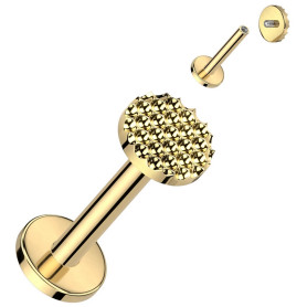Piercing Labret Rond motif Alvéolé en Titane PVD Gold