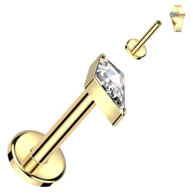 Piercing Labret avec zirconium en losange en Titane PVD Gold