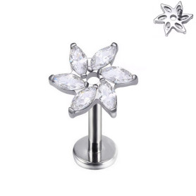Piercing Labret floral orné de zircons en Titane