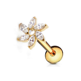 Piercing Labret floral orné de zircons Titane PVD Gold