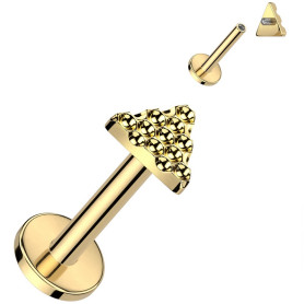 Piercing Labret Triangulaire motif Alvéolé en Titane PVD Gold