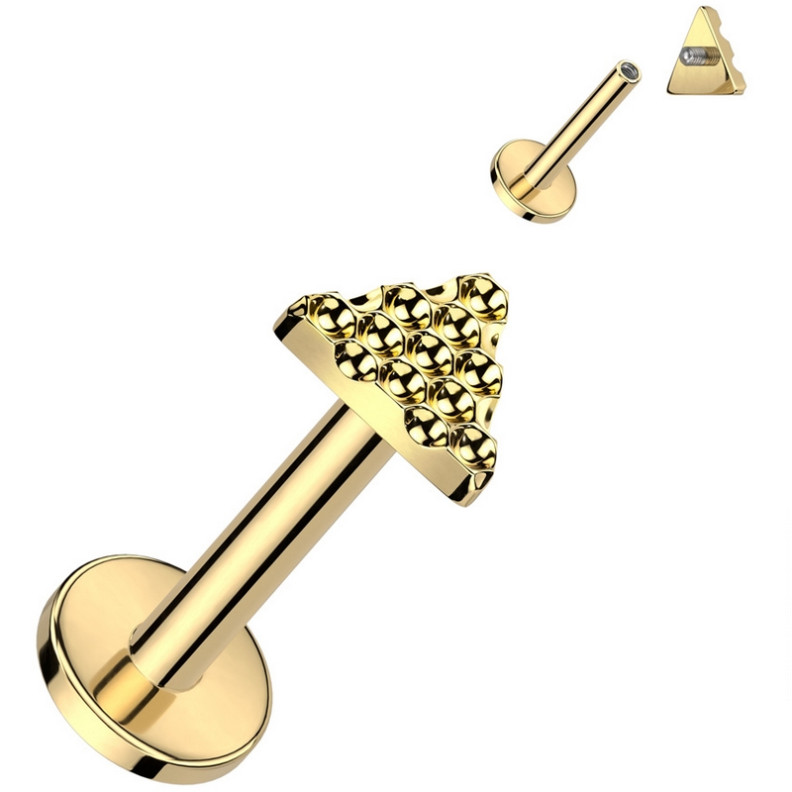Piercing Labret Triangulaire motif Alvéolé en Titane PVD Gold