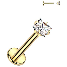Piercing Labret avec zirconium griffé carré en Titane PVD Gold