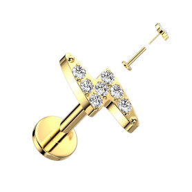 Piercing Labret Eclair avec strass en Titane PVD Gold