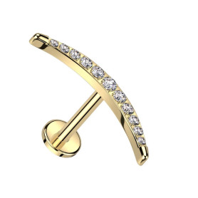 Piercing Labret arqué avec zircons griffés en Titane PVD Gold