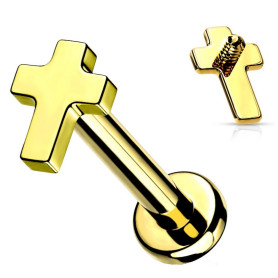 Piercing Labret Croix en Titane PVD Gold - Pas de vis interne