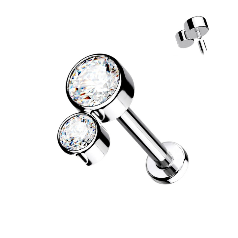 Piercing Labret Double zircons griffés en Titane Piercing Labret Double zircons griffés en Titane