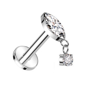 Piercing Labret pendentif en forme de losange avec zircon en Titane