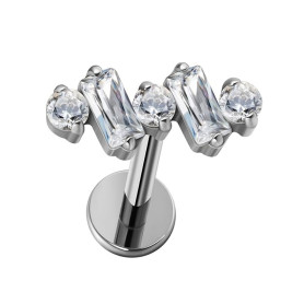 Piercing Labret avec zircons en formes géométriques en Titane