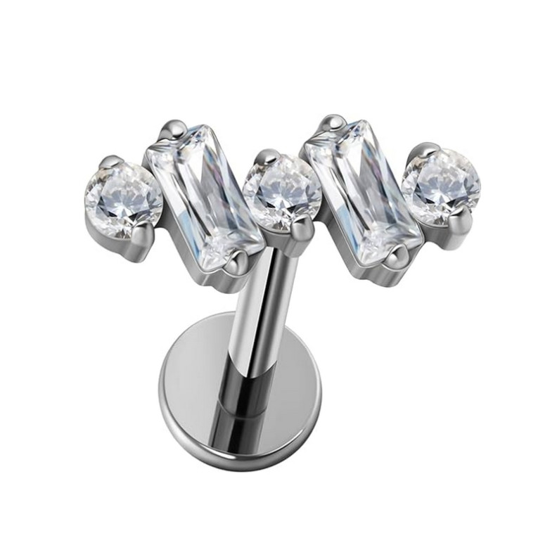 Piercing Labret avec zircons en formes géométriques en Titane Piercing Labret avec zircons en formes géométriques en Titane