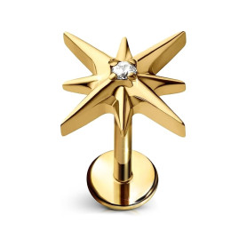 Piercing Labret Etoile filante avec zircon en Titane PVD Gold
