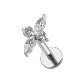 Piercing Labret floral avec zircons en Titane