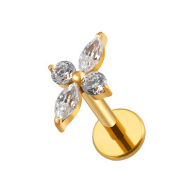 Piercing Labret floral avec zircons Titane PVD Gold