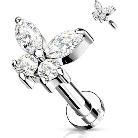 Piercing Labret papillon orné de zircons en Titane