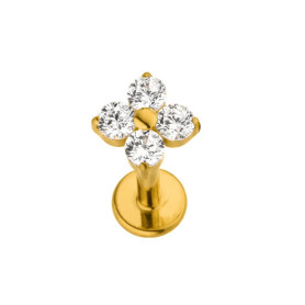 Piercing Labret floral à 4 pétales avec zircons Titane PVD Gold