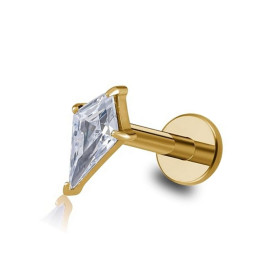 Piercing Labret en forme de losange avec zircon en Titane PVD Gold
