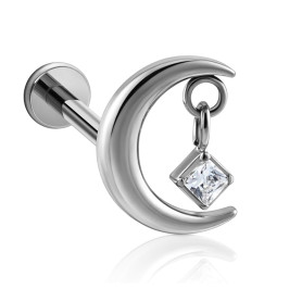 Piercing Labret croissant de lune avec strass en Titane