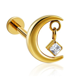 Piercing Labret croissant de lune avec strass en Titane PVD Gold