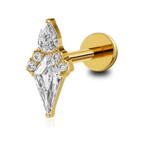 Piercing Labret losange incurvé scintillant en zircons en Titane PVD Gold