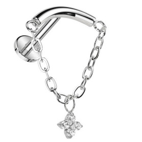 Arched Labret Piercing with chain and floral zirconia pendant in Titanium