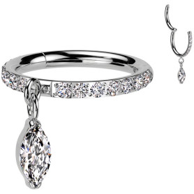 Piercing Anneau Clicker serti de zircons avec un pendentif en marquise en Titane