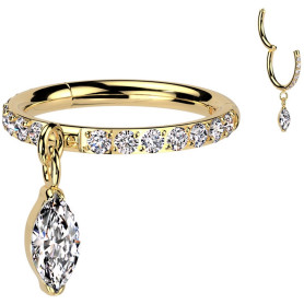 Piercing Anneau Clicker serti de zircons avec un pendentif en marquise en Titane PVD Gold