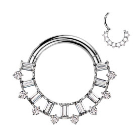 Piercing Anneau Clicker serti de zircons rectangulaires et ronds en Titane
