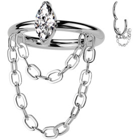 Piercing Anneau Clicker avec marquise et chaînes élégantes en Titane