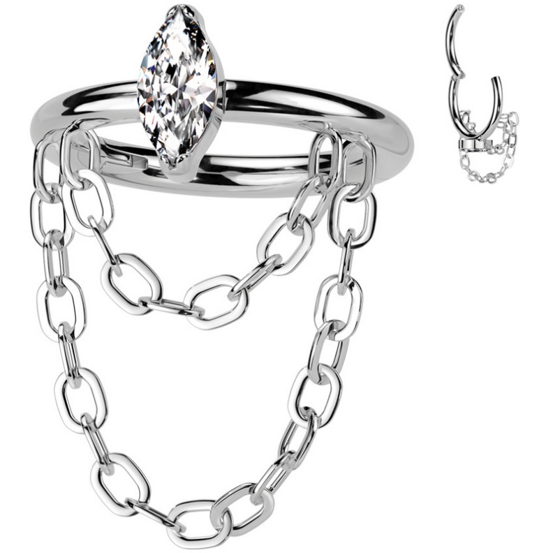 Piercing Anneau Clicker avec marquise et chaînes élégantes en Titane