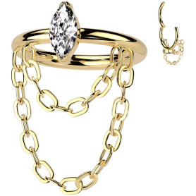 Piercing Anneau Clicker avec marquise et chaînes élégantes en Titane PVD Gold