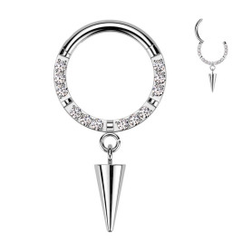 Piercing Anneau Clicker orné de zircons avec pendentif conique en Titane