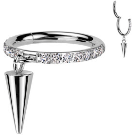 Piercing Anneau Clicker serti de zircons latéraux et son pendentif spike en Titane