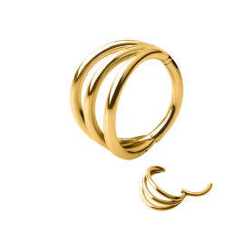 Piercing Anneau Clicker triple évasé en Titane PVD Gold