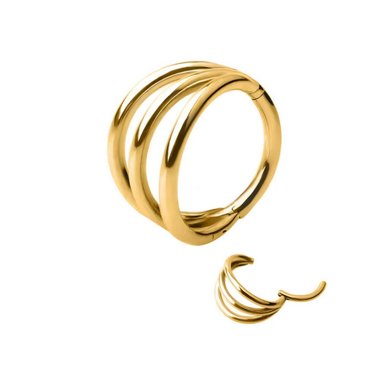 Piercing Anneau Clicker triple évasé en Titane PVD Gold