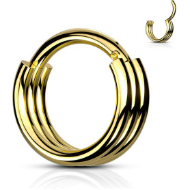 Piercing Anneau Clicker effet triplé en Titane PVD Gold