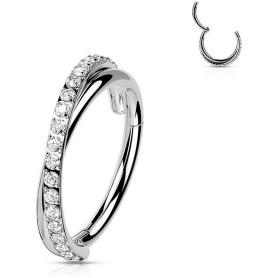 Piercing Anneau Clicker double rang serti de zircons en Titane