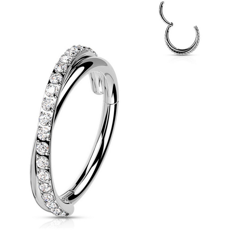 Piercing Anneau Clicker double rang serti de zircons en Titane Piercing Anneau Clicker double rang serti de zircons en Titane