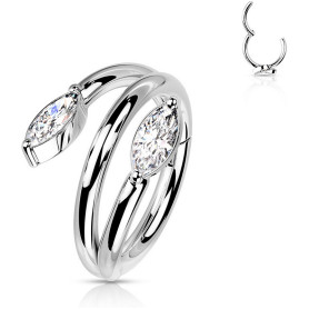 Piercing Anneau Clicker double éclat avec zircons marquise en Titane