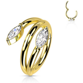 Piercing Anneau Clicker double éclat avec zircons marquise en Titane PVD Gold