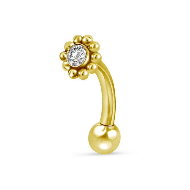 Piercing Barbell courbé style bohème fleur avec zircon en Titane PVD Gold