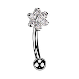 Piercing Barbell courbé design fleur et zircon en Titane