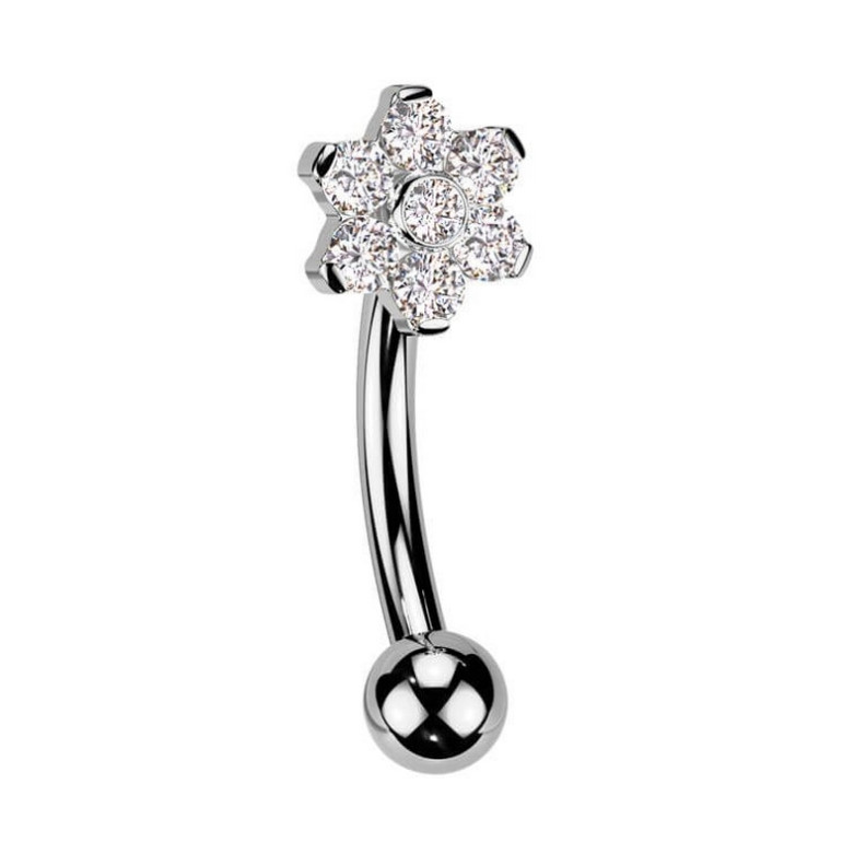 Piercing Barbell courbé design fleur et zircon en Titane